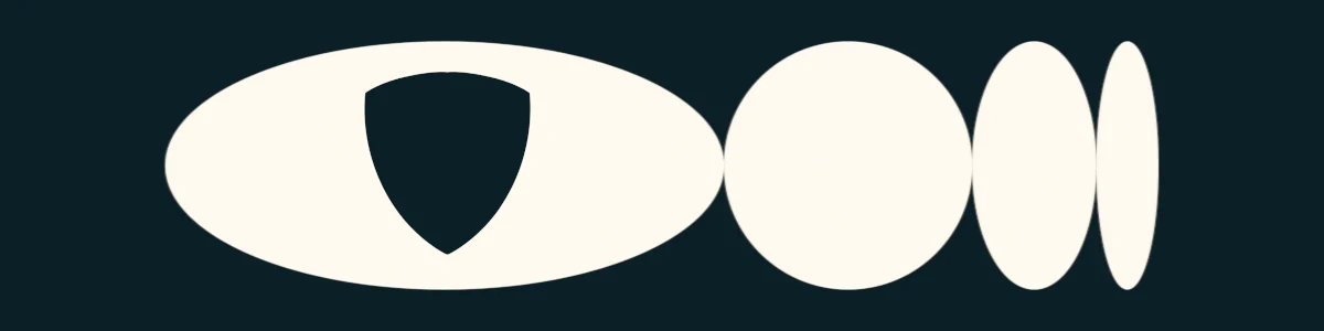 Illustration abstraite d'un oval stylisé en blanc sur fond noir, avec plusieurs formes ciculaires imbriquées.