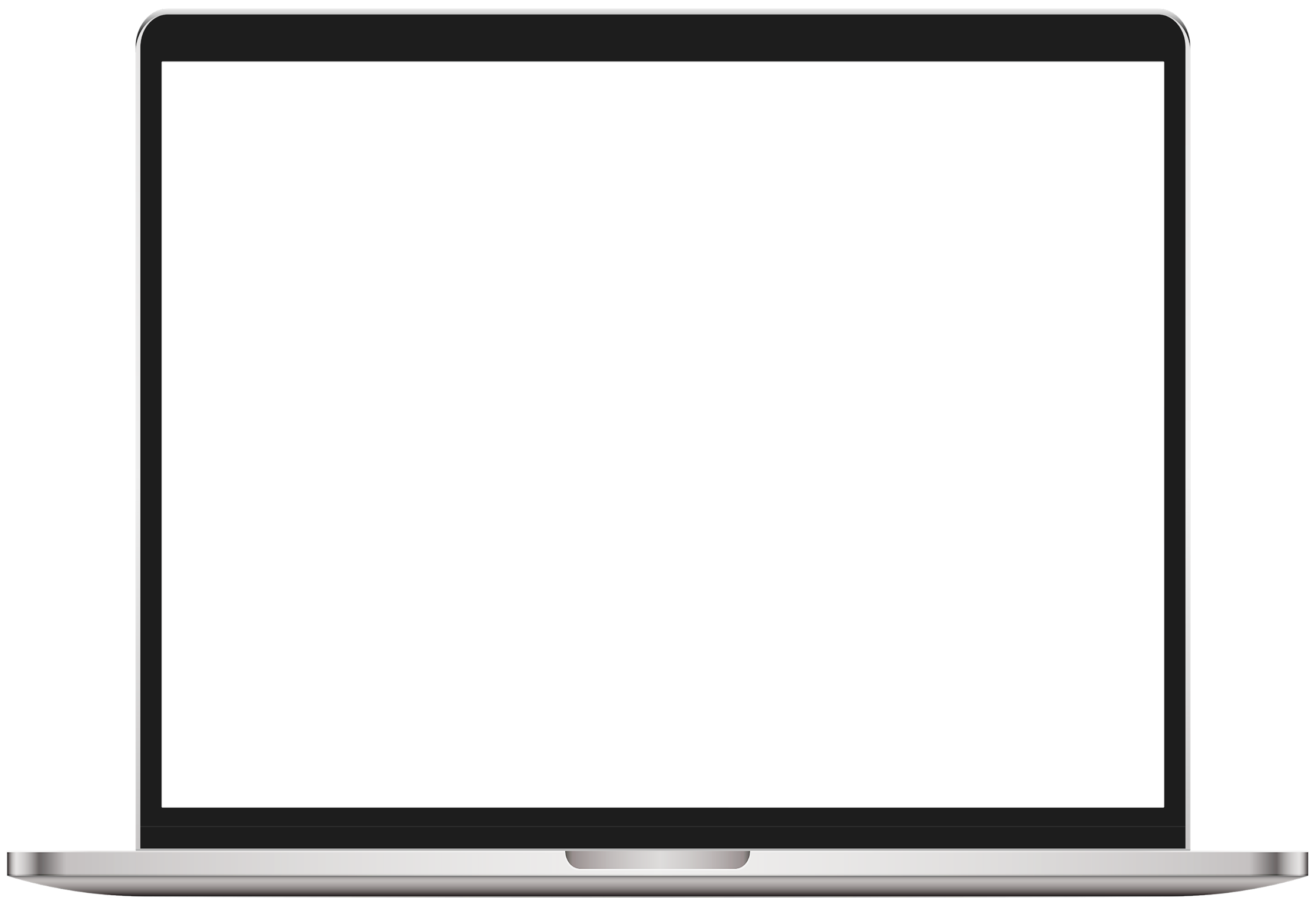 Open laptop with a blank white screen and metallic keyboard.