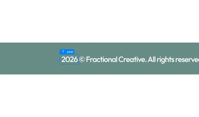 © 2026 Fractional Creative. All rights reserved text on a teal background.