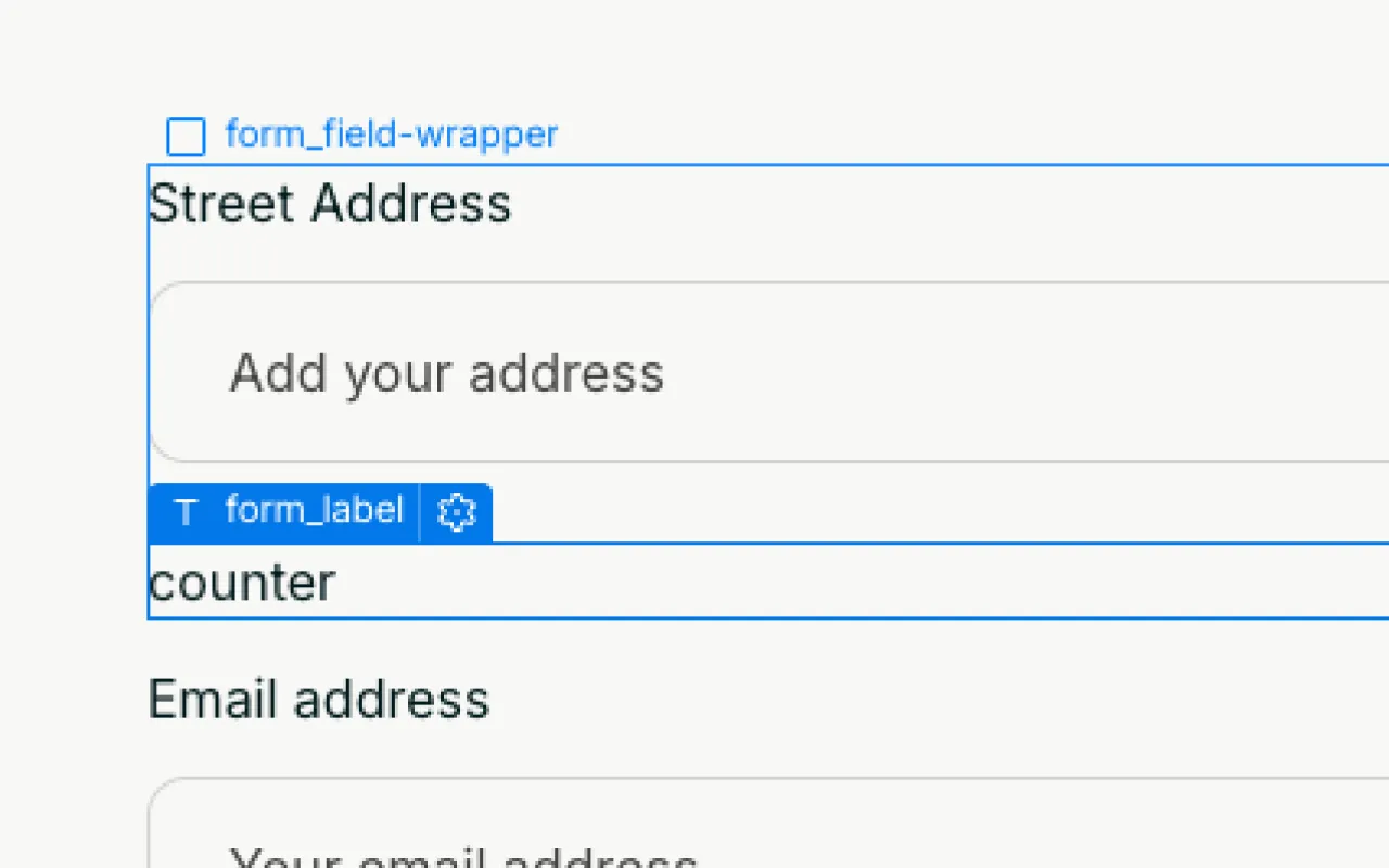Form fields labeled Street Address with placeholder 'Add your address' and Email address with an empty input field.