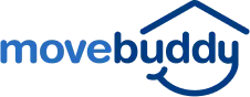 The logo for 'MoveBuddy'. Move is in a slightly lighter blue, and buddy is in a darker blue.