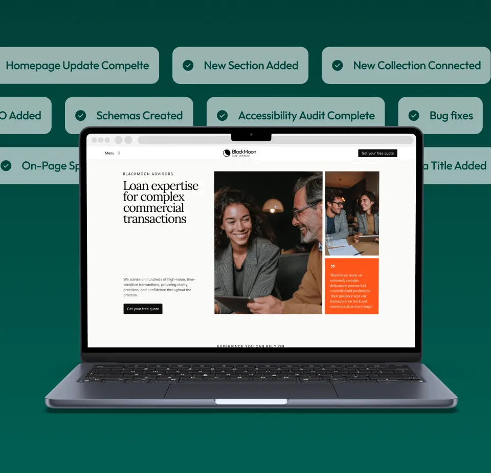 A laptop open showing a legal website with different tasks marked as completed behind the computer. 
