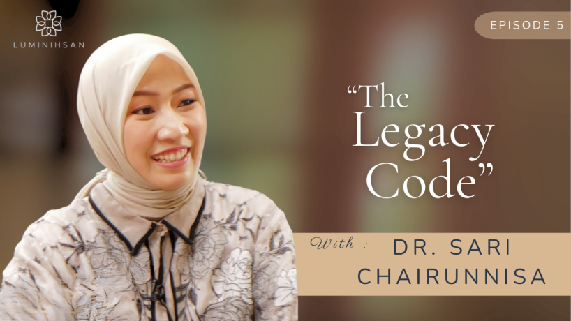 A woman wearing a beige hijab and headset smiling, with text reading 'The Jealousy Trap, Episode 1, with Dewi Sandra' and Luminihsan logo.