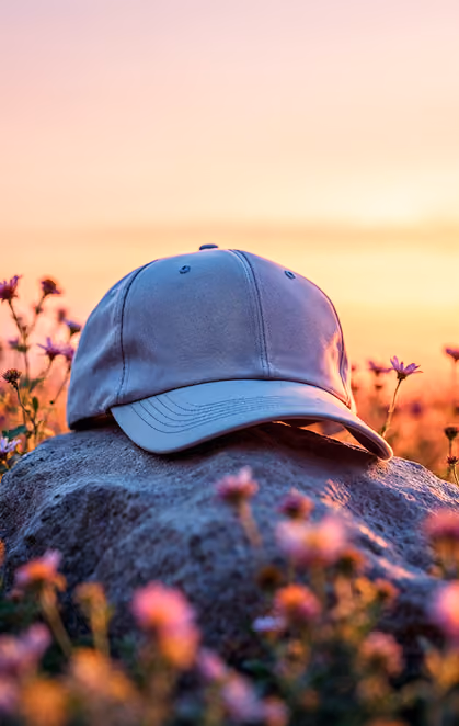 Person Cap In Flower Field