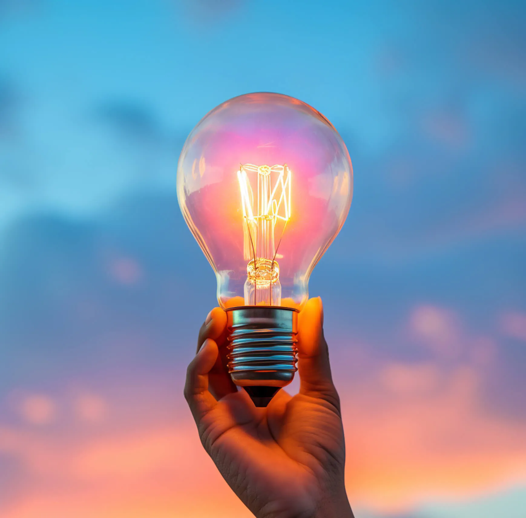 Hand Holding Glowing Lightbulb