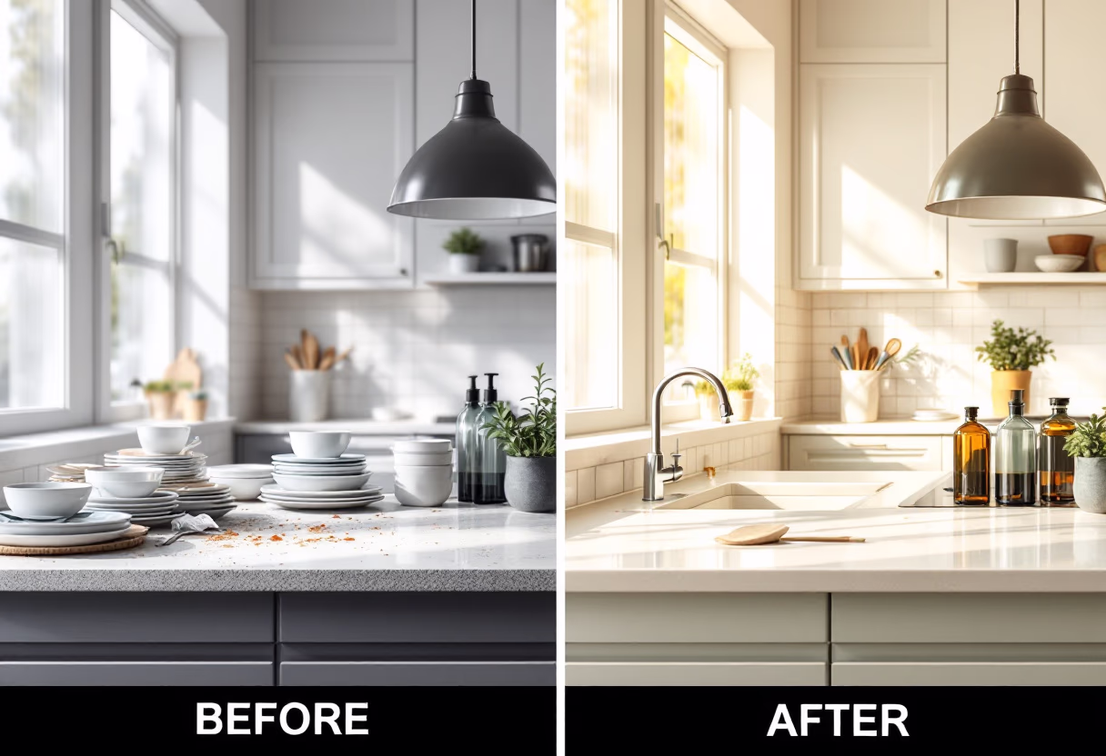 image of before and after cleaning in a kitchen