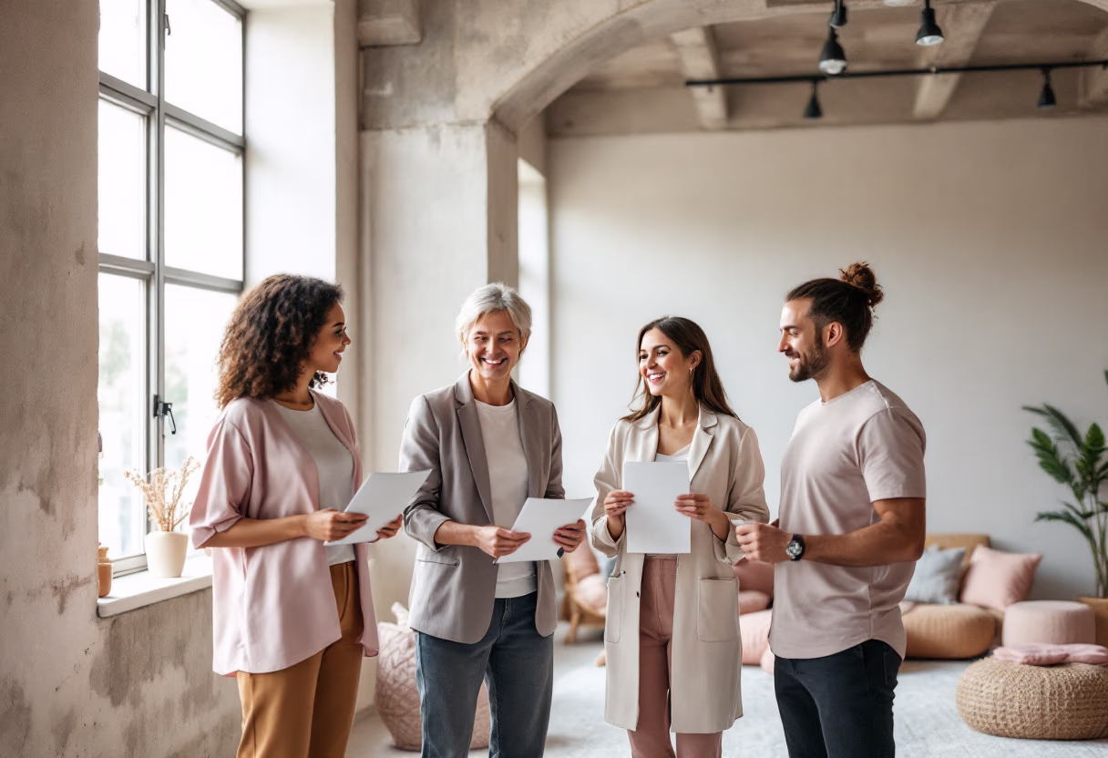 image of parents and staff discussing enrollment