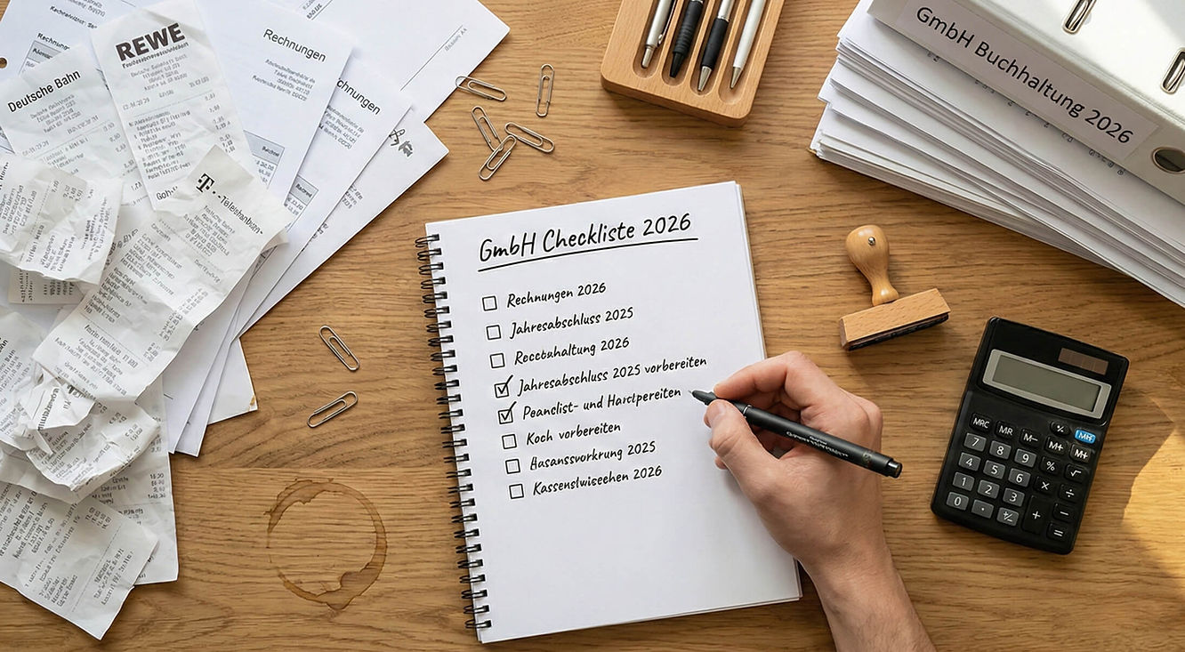 Eine GmbH Checkliste für Buchhaltung auf einem Schreibtisch