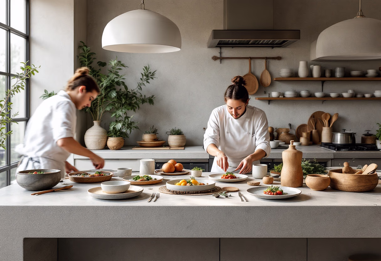 image of kitchen during service (for a fine dining restaurant)