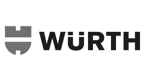 Würth Firmenlogo mit einem stilisierten Schildsymbol links.