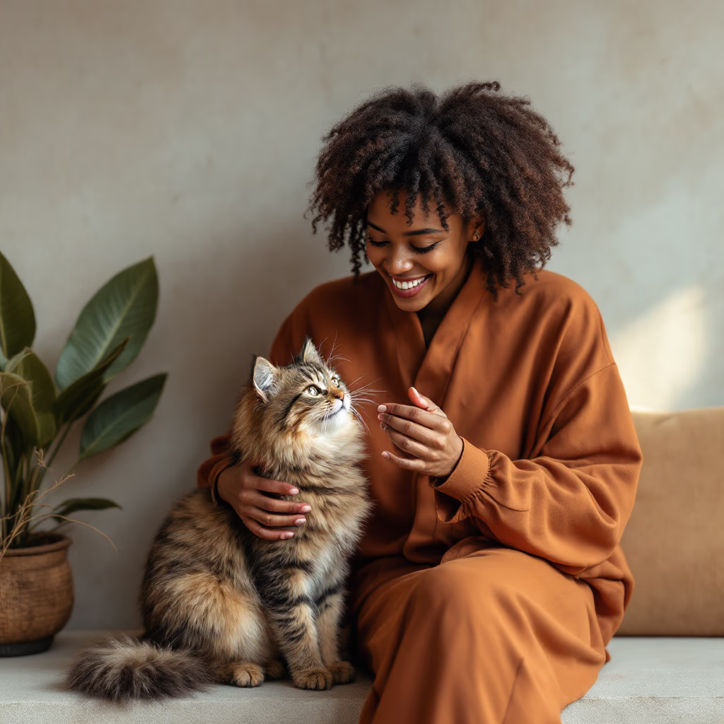 [headshot] image of a customer interacting with their pet (for a pet store)