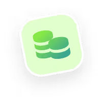Icon of two stacked coins in shades of green on a rounded square background.