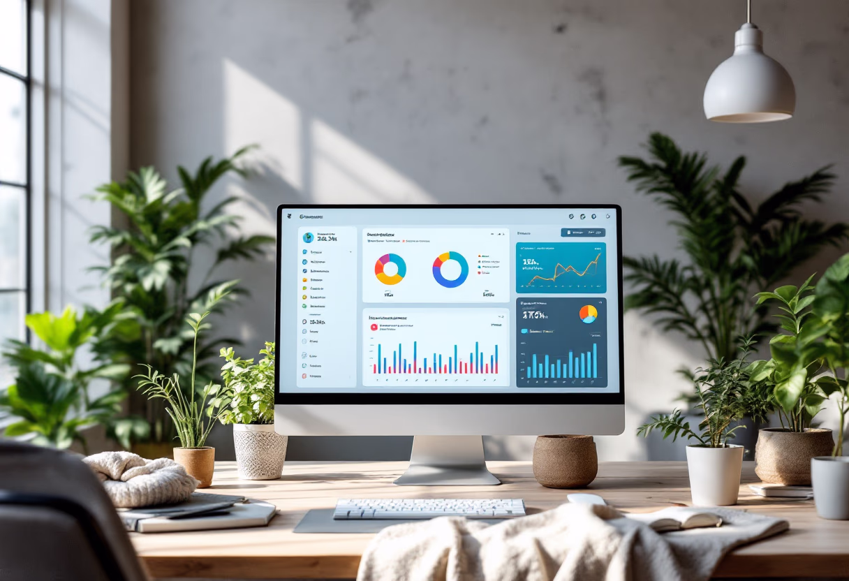 image of computer screens with data dashboards