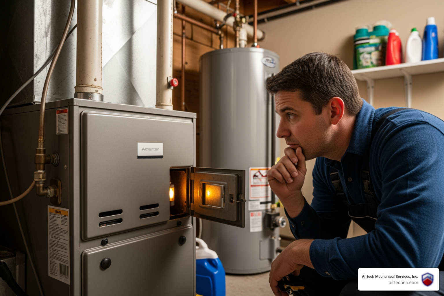 Infographic showing five warning signs your furnace needs repair: unusual banging or rattling noises, inconsistent heating with cold spots in rooms, yellow or flickering pilot light flame, sudden spike in energy bills, and frequent cycling on and off - furnace repair in hampstead, nc Infographic showing five warning signs your furnace needs repair: unusual banging or rattling noises, inconsistent heating with cold spots in rooms, yellow or flickering pilot light flame, sudden spike in energy bills, and frequent cycling on and off - furnace repair in hampstead, nc