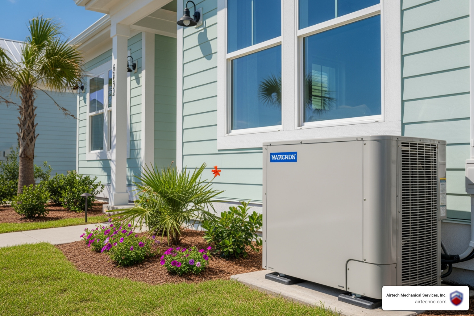 infographic showing heat pump operation in both heating and cooling modes, energy efficiency benefits, coastal protection features, and typical cost savings compared to traditional systems - affordable heat pump installation in atlantic beach, nc
