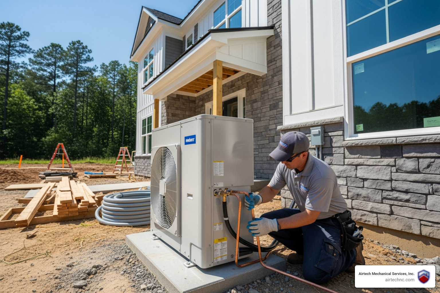 Infographic showing how heat pumps work: outdoor unit extracts heat from air in winter and transfers it indoors through refrigerant循环; in summer the process reverses, removing heat from inside and releasing it outdoors; includes arrows showing heat transfer direction for both heating and cooling modes, with labels for key components like compressor, refrigerant coils, and air handler - heat pump installation in new bern, nc Infographic showing how heat pumps work: outdoor unit extracts heat from air in winter and transfers it indoors through refrigerant循环; in summer the process reverses, removing heat from inside and releasing it outdoors; includes arrows showing heat transfer direction for both heating and cooling modes, with labels for key components like compressor, refrigerant coils, and air handler - heat pump installation in new bern, nc