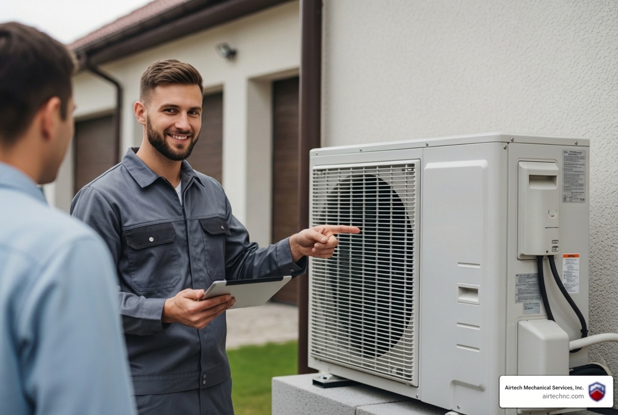 infographic showing professional heat pump installation process including NATE certification, proper licensing and insurance, comprehensive home assessment, load calculation requirements, energy-efficient system options with SEER2 and HSPF2 ratings, manufacturer warranties, workmanship guarantees, and post-installation testing procedures - best heat pump installation in new bern, nc infographic showing professional heat pump installation process including NATE certification, proper licensing and insurance, comprehensive home assessment, load calculation requirements, energy-efficient system options with SEER2 and HSPF2 ratings, manufacturer warranties, workmanship guarantees, and post-installation testing procedures - best heat pump installation in new bern, nc