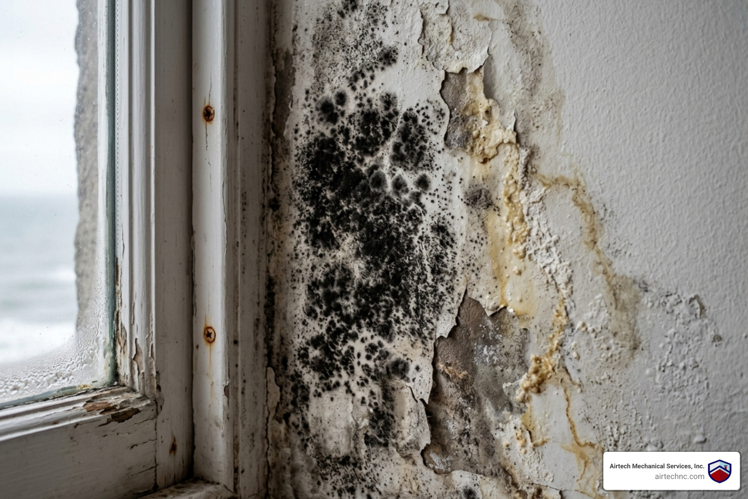 mold growth on a humid interior wall surface in a coastal home - air purification options for humid coastal homes