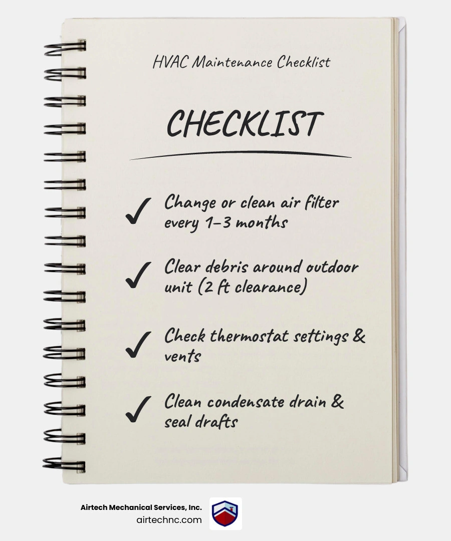 Infographic showing 8 key steps to maintain your home heating and cooling system year-round - how to maintain your heating