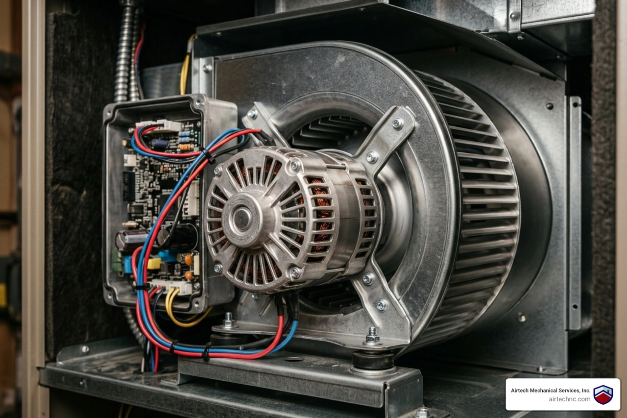 variable speed blower motor showing advanced HVAC technology - standard efficiency vs high efficiency hvac comparison