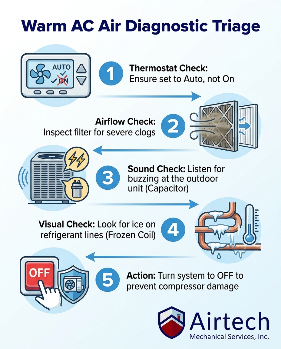 Warm AC Air Diagnostic Triage