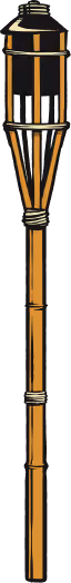 Traditional bamboo torch with a black and orange flame holder at the top.