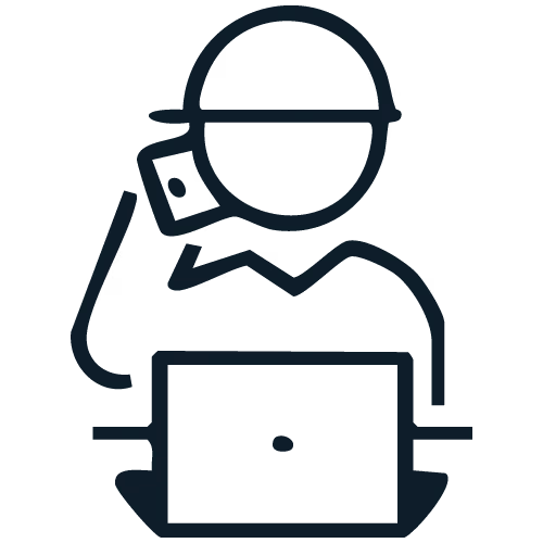 Person mit Kappe telefoniert und arbeitet an einem Laptop. - Icon