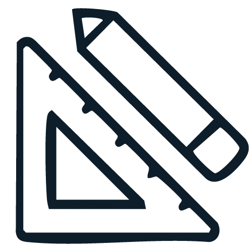 Symbol eines Bleistifts und eines Geodreiecks, die Werkzeuge für Konstruktion und Zeichnung darstellen - Icon