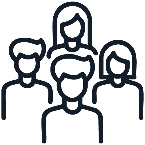 Ein stilisiertes Symbol von vier Personen, das ein Team oder eine Gruppe darstellt - Icon