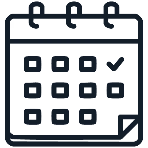 Symbol eines Kalenders mit einem Häkchen auf einem Datum - Icon