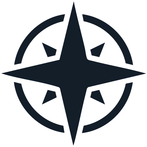 Dunkles Symbol eines sechsstrahlig stilisierten Kompasses auf hellem Hintergrund - Icon