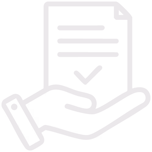 Eine geöffnete Hand hält ein Dokument mit Textlinien und einem Haken darunter - Icon