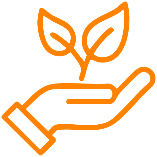 Hand mit Pflanze in orange icon