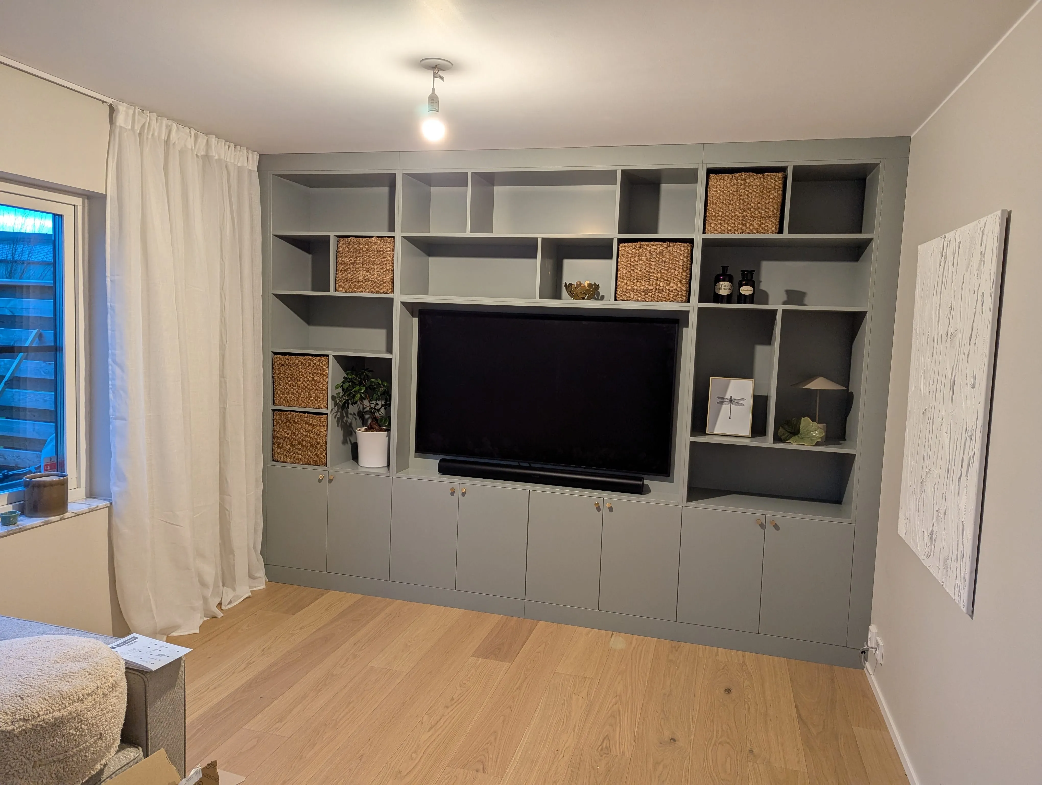 Built-in closet system for living room.