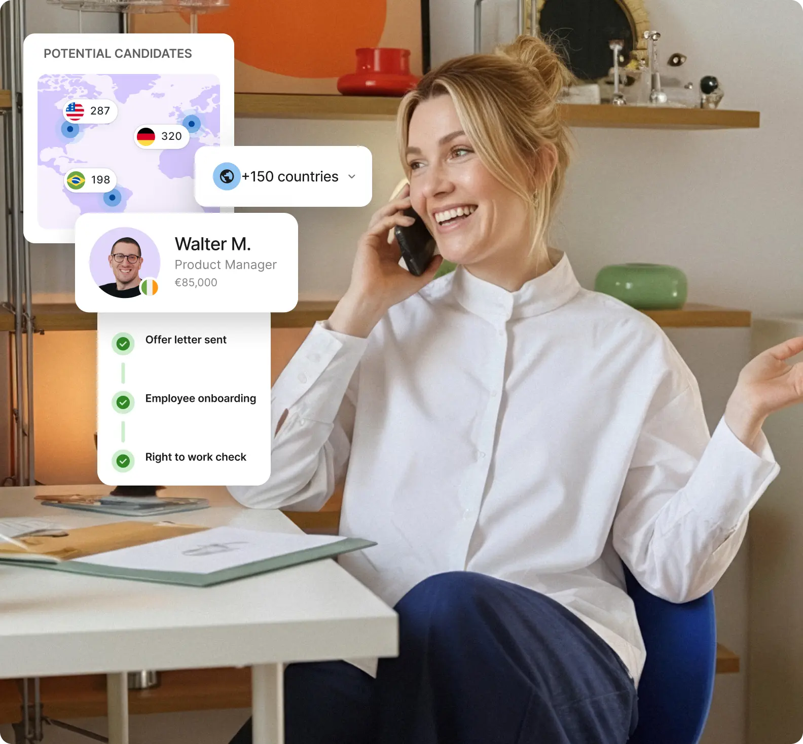 Deel promotional image illustrating international recruitment and employee onboarding.