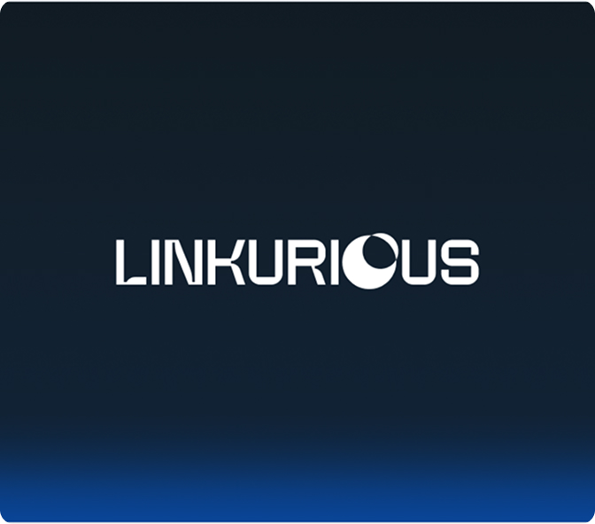 White text logo reading 'LINKURIOUS' with stylized letter O on a dark blue gradient background.