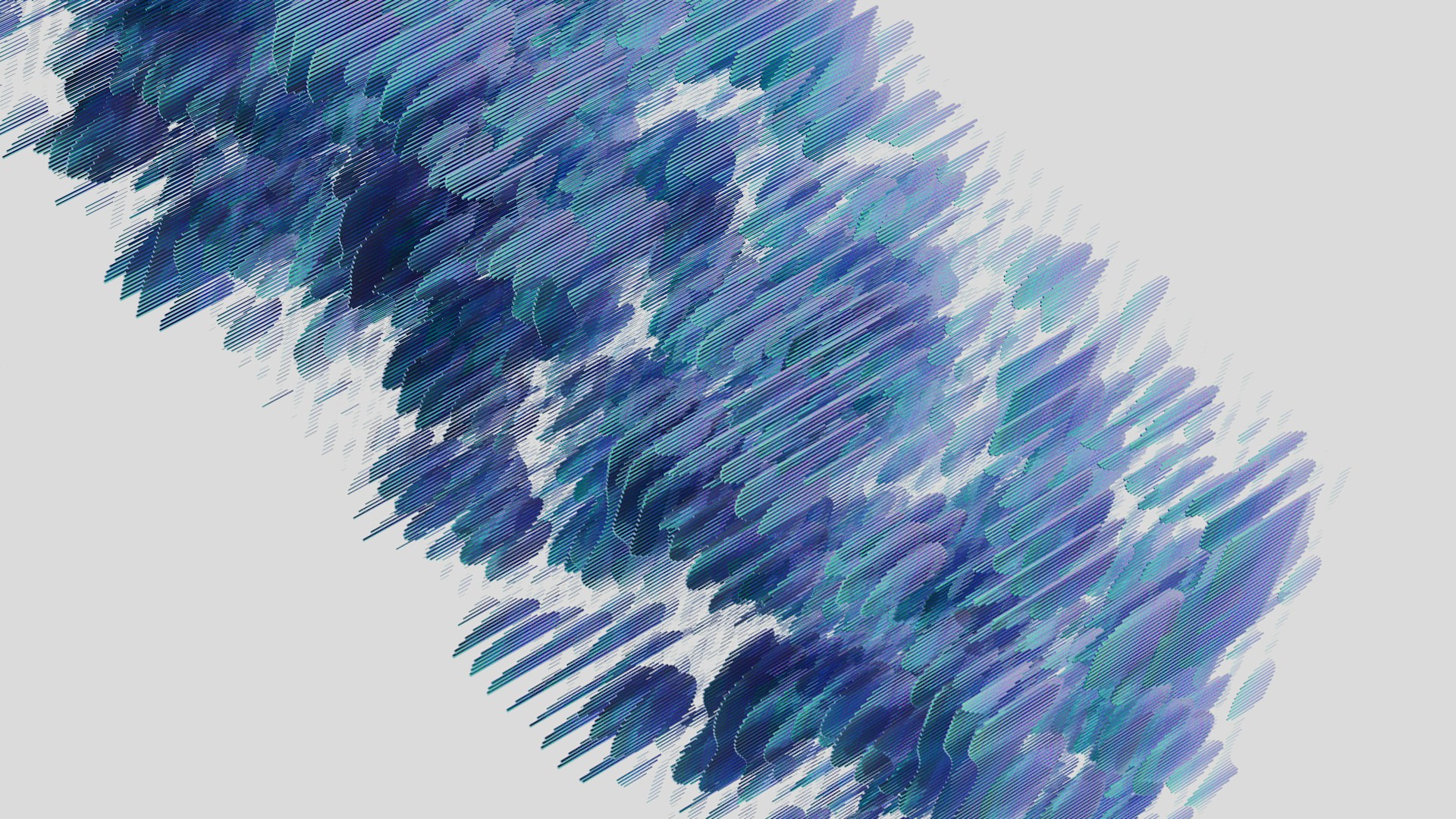 Abstract digital art with layered blue, teal, and purple diagonal strokes resembling motion blur on a light background.