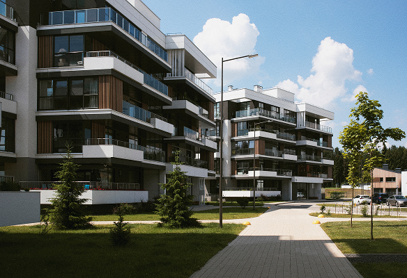 Modern multifamily apartment complex served by NetVendor vendor management