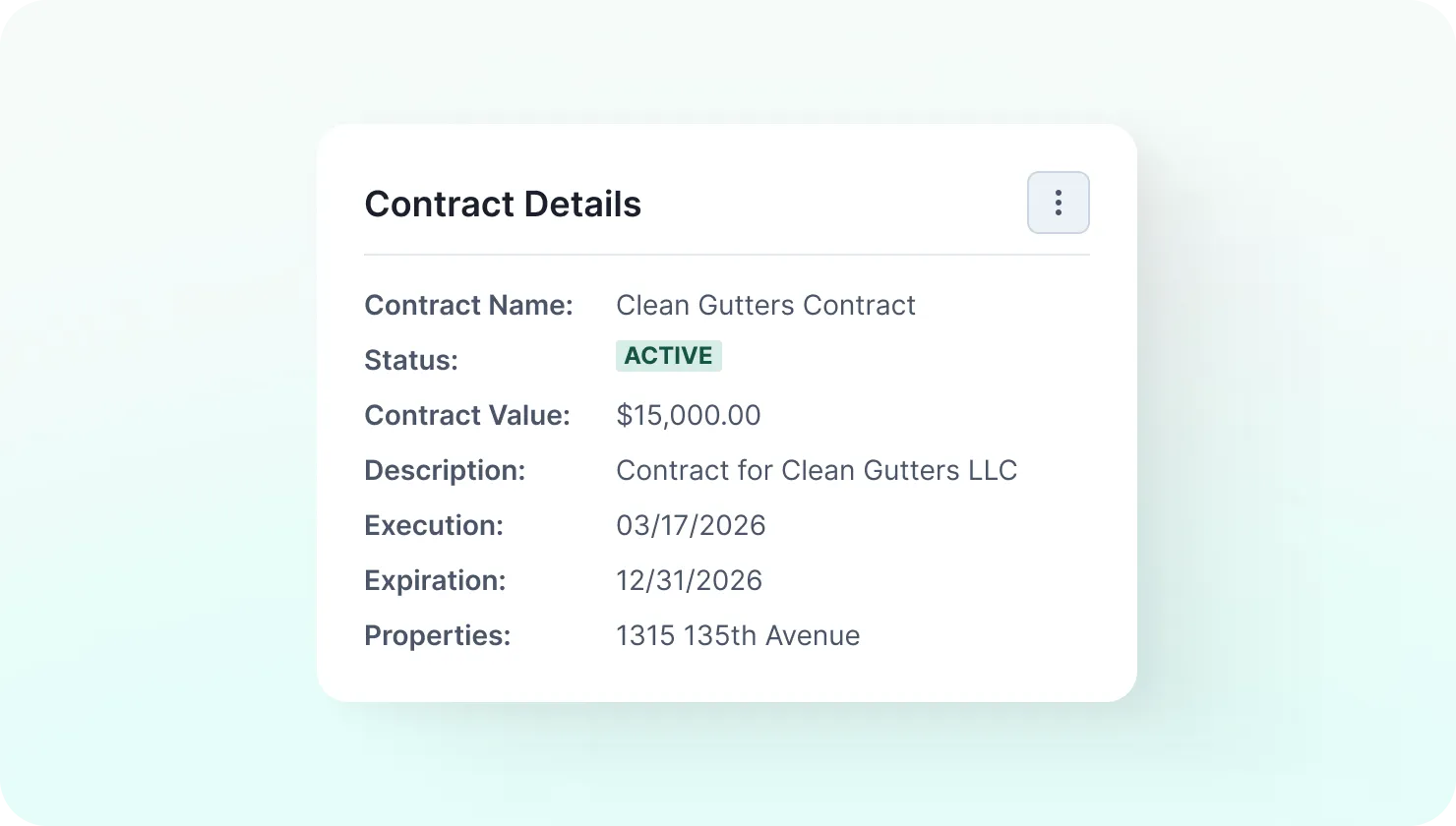 Contract Details screen in NetVendor showing active contract value, execution date, and expiration