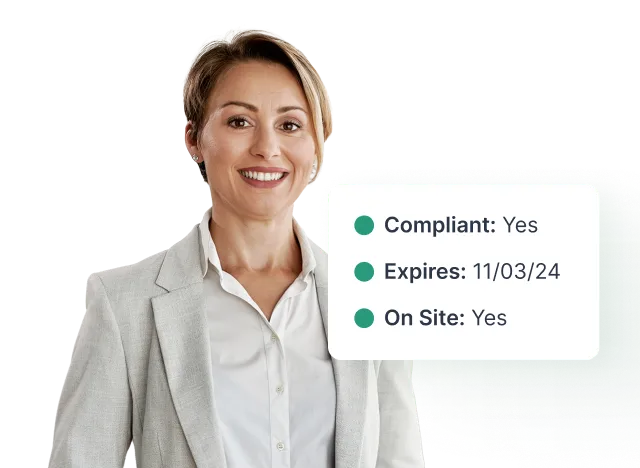 Property manager reviewing vendor compliance status in NetVendor — compliant, active, and on-site vendor confirmed