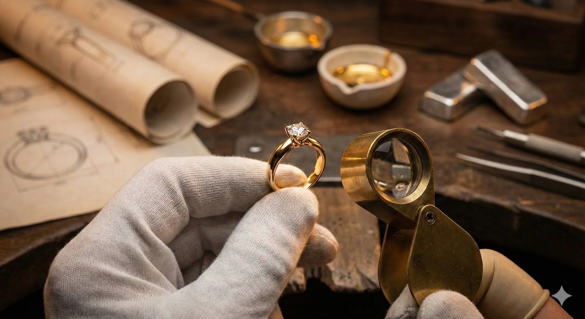 A manufacturer inspecting a jewelry piece