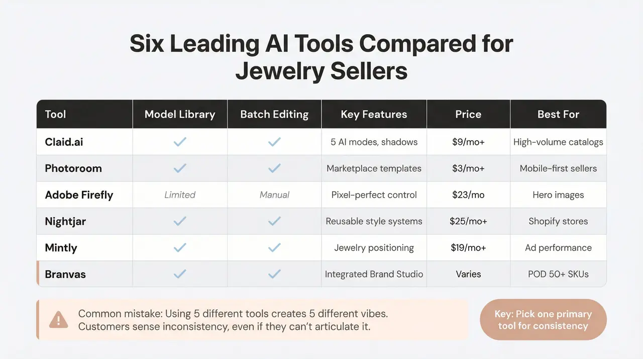 Tools Comparison Table (2026 AI Mockup Options for Jewelry)