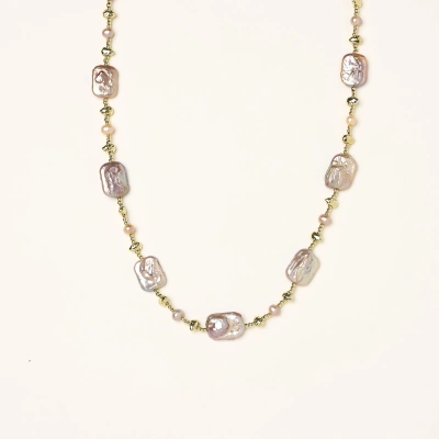 Iridescent baroque pearls alternating with small freshwater pearls on 14K gold-plated chain