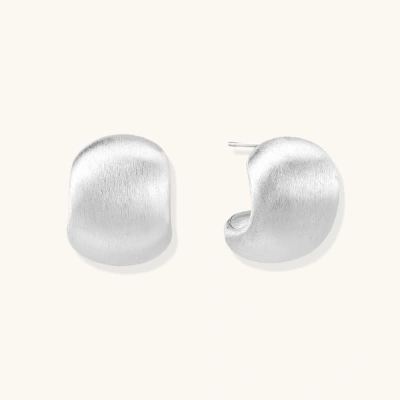 Brushed sterling silver cushion-shaped stud earrings with matte finish on white background