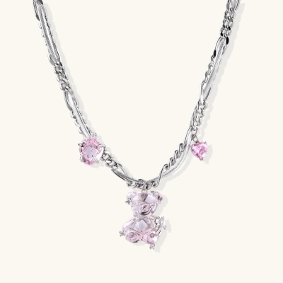 Silver twisted chain necklace with fairy tale carriage pendant adorned with pink cubic zirconia gemstones