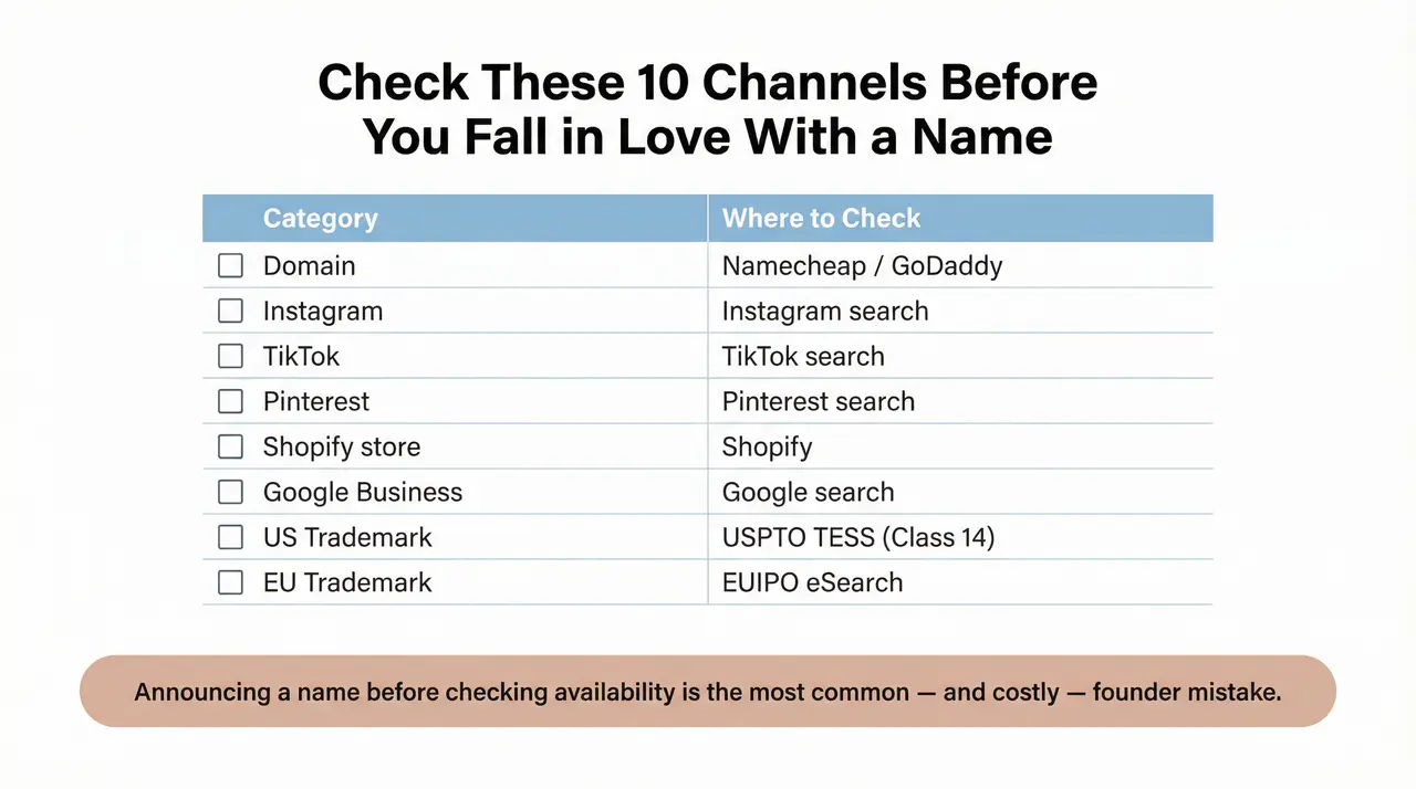 Name Availability Checklist (Domain, Trademark, Social Handles)