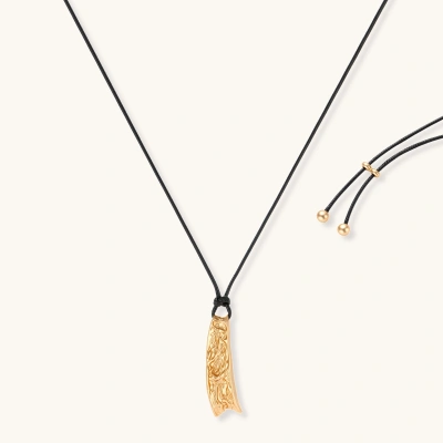 Curved textured pendant necklace on black adjustable cord with metallic finish in gold or silver