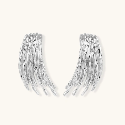 Silver-toned earrings with flowing liquid-like strands cascading downward, made from eco-zinc alloy with S925 posts