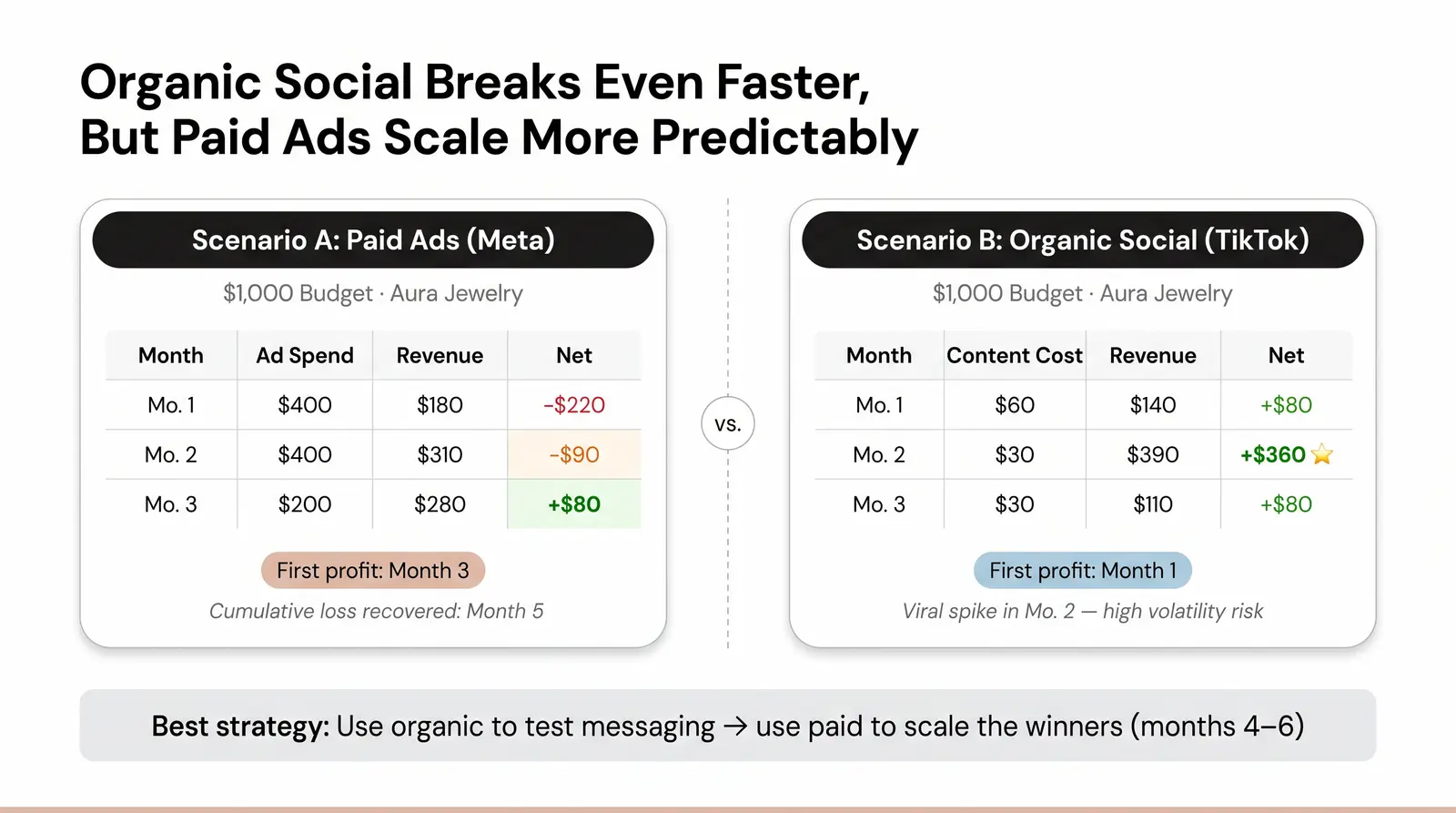 Worked Example — A $1,000 Store Using Paid Ads vs. Organic Social