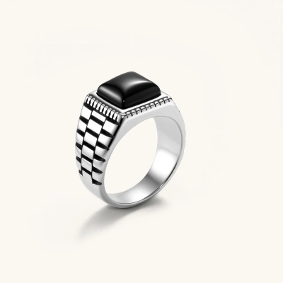 Checkered Onyx Signet Ring